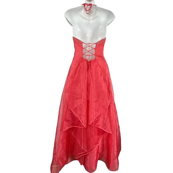 Blondie Nites 90s Y2K Organza Halter V-Neck Formal Prom Corset Back Dress 3 XS S - Picture 14 of 15